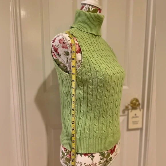Ralph Lauren lime green cable knit polo sleeveless turtleneck sweater - M - Picture 3 of 9